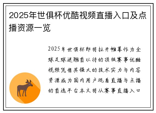 2025年世俱杯优酷视频直播入口及点播资源一览